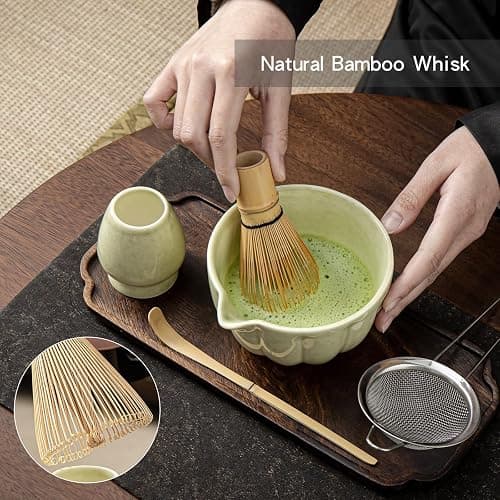 SFTXEY Matcha Whisk Set, Matcha Set Includes Ceramic Matcha Bowl, Bamboo Whisk, Scoop, Chasen Holder, Sifter, 5 Pcs Perfect Matcha Kit for Macha Lover (Mottled Green) thumbnail 3