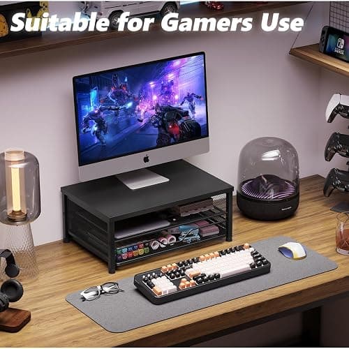 OPNICE Computer Monitor Stand Riser, Desk Organizer with Drawer, Laptop Stand, Office Desk Accessories & Workspace Desktop Organizers Storage for Office Supplies(Black) thumbnail 8