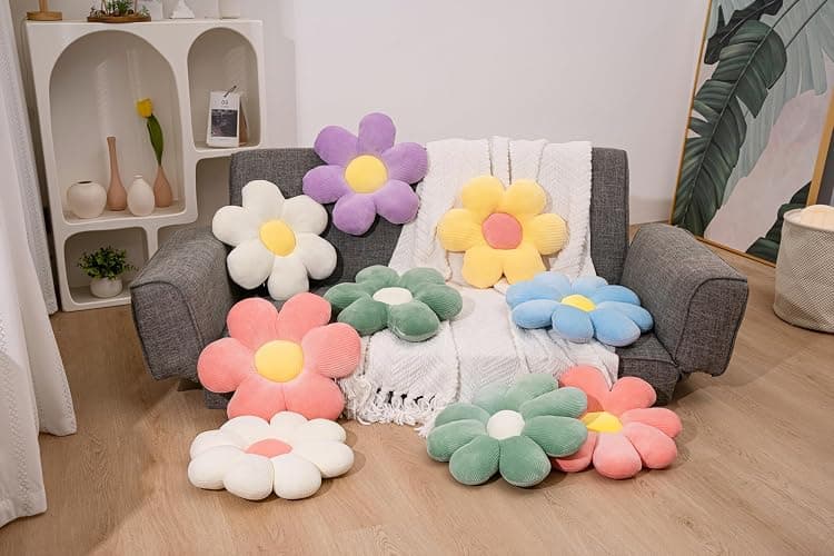 FSRONGXI 2Pcs Daisy Flower Pillow Cute Throw Pillows Set, Teen Girls Preppy Room Bedroom Decor Aesthetic Decorative Pillow for Bed Sofa Floor Chair Home Decor (Pink & White) thumbnail 6