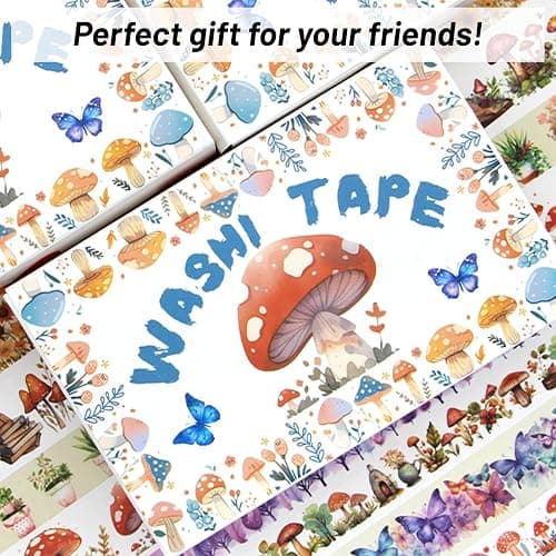 KOVANO Washi Tape Set 13 Rolls - Mushroom Butterfly Floral Decorative Tape, Colored Masking Tape for Scrapbooking Supplies, Bullet Journal Supplies, Junk Journal, DIY Crafts Art thumbnail 6