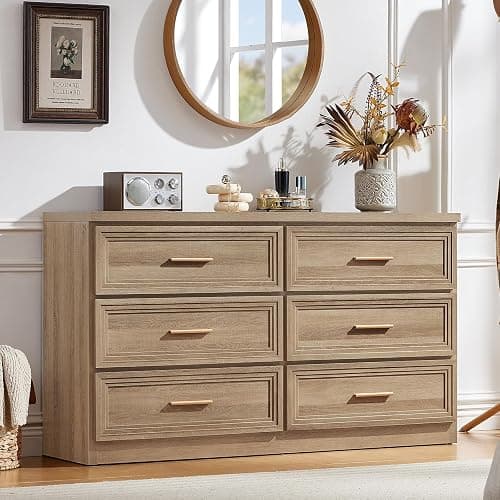 RWYHG Dresser and Nightstand Sets 2 Piece, 6-Drawer Dresser, Oak | Farmhouse Bedroom Dresser and Nightstand Set with 6-Drawer Dresser and 2-Drawer Nightstand, Metal Handles and Ample Storage thumbnail 2
