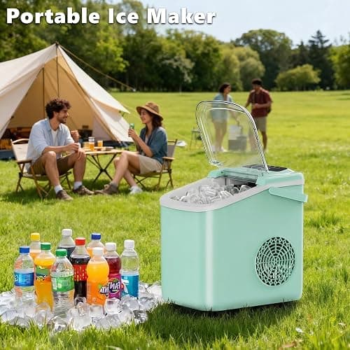 Sweetcrispy Countertop Ice Maker with Scoop, Basket and Handle, Portable Ice Machine 9 Cubes Ready in 6 Mins, 26.5lbs in 24Hrs, 2 Sizes for Home Kitchen Office Bar Party thumbnail 6