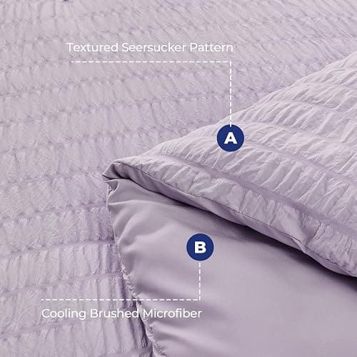 HYMOKEGE Lavender Full Size Comforter Sets Seersucker 7 Pieces, All Season Luxury Bed in a Bag for Bedroom, Bedding Set with Comforters, Sheets, Pillowcases & Shams thumbnail 4