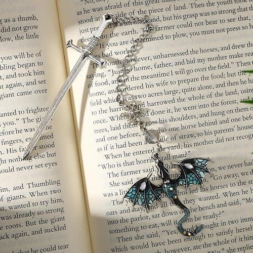 Pyotivol 4th Wing Bookmark Blue Dragon Book Mark with Sword Pendant Book Marks for Reading Women, Men, Book Lovers, Girls, Teens, Teachers and Students Handmade Bookmarks thumbnail 2