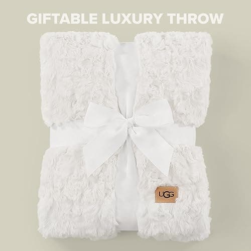 UGG Adalee Faux Fur Throw Blanket Luxury Lightweight Cozy Soft Throw for Couch Bed or Chair Hypoallergenic Machine Washable Double-Sided Fluffy Blanket Home Decor, 50-inch x 70-inch, Natural White thumbnail 6