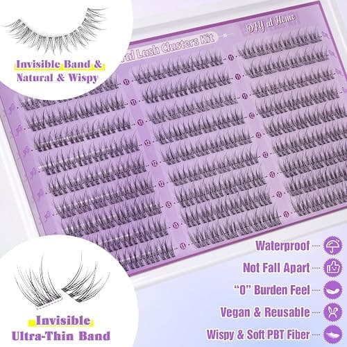 ALICE Natural Lash Clusters Kit - Clear Band Wispy Lash Extension C Curl 11-13mm 162pcs - Individual Lashes With Glue Bond, Seal, and Tweezers for DIY at Home thumbnail 2