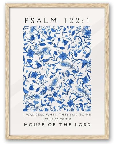 EcoHest Large 16x20in OAK Wood Framed Wall Art, Psalm 122:1 Bible Verse Christian Canvas Wall Decor, Blue Modern Jesus Wall Prints for Bedroom Living Room Bathroom Religious Gift 1 Pack - Image 1