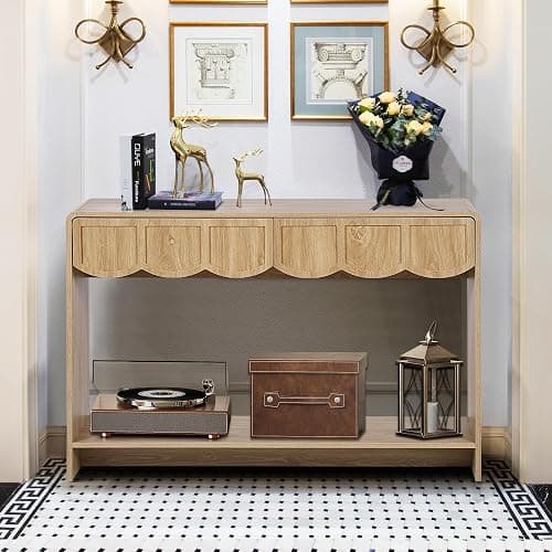 ORRD Console Table with Drawers, Mid-Century 43 Inches Narrow Entryway Table with Open Storage Shelves, Hallway Accent Tables Behind Couch Tables for Living Room - Natural thumbnail 4