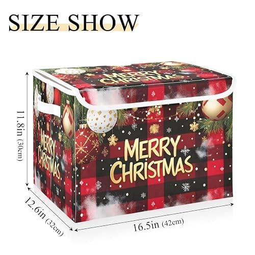 Bolaz Storage Bins with Lids and Handles,Christmas Red Plaid Storage Box Storage Basket with Cover Collapsible Organizer Containers for Home Closet, Shelves thumbnail 3
