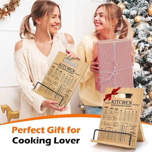 Bamboo Cookbook Stand for Kitchen Counter, Adjustable Recipe Book Holder | Cookbook Holder with Measurement Conversion Chart, Essential Accessories Women Gift for Birthday Christmas Cooking Lover thumbnail 5