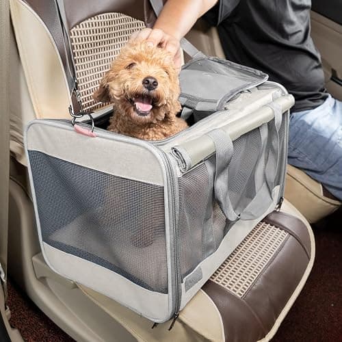 GAPZER Pet Carrier for Large Cat Soft-Sided Animal Traveling Bag for Medium Cat up to 20lbs / Washable Small Dog Puppy 10 lbs Crate Case with Privacy Curtains for Home Outdoor Travel Beige White thumbnail 5