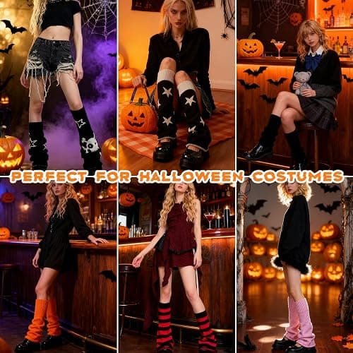 heyheyshine Y2k Star Skull Print Two Side Wear Knitted Leg Warmers Socks Punk Girls Japanese Kawaii Streetwear Leg Cover thumbnail 3