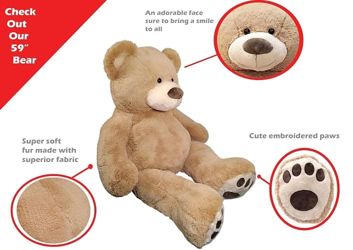 Anico 59" Tall (5 Foot) Giant Plush Bear, Stuffed Animal, Beige Teddy Bear with Smiling Face. Premium Stuffed Toy Teddy Bear, Perfect for Girlfriend, Kids, Valentine's Day, Christmas! thumbnail 6