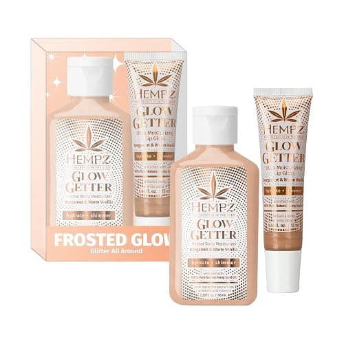 Hempz Frosted Glow Kit, Illuminating Mini Body Lotion and Shimmer Lip Gloss Duo, Limited Edition Glitter Gift Set, 2.25 oz and .44 oz thumbnail 2