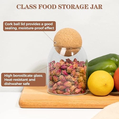 ComSaf Small Glass Jar with Ball Cork Lid 16 fl.oz Pack of 3, Decorative Cute Candy Coffee Suger Tea Jar, Versatile Used for Holding Salt Qtip Apothecary Cotton Swab and Gift thumbnail 8