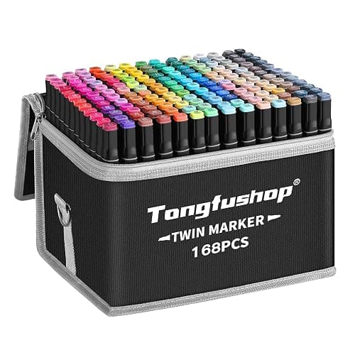 Tongfushop Filzstifte Marker Set, 168 Farben Alkohol Marker mit Feinspitze & Breitspitze, 2-Sekunden Schnelltrocknend, Alkohol Stifte mit Anti-Seepage Abstandshaltern für Malerei, Design - Image 1