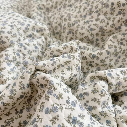 BuLuTu Chic Shabby Floral Girls Boys Duvet Cover Twin Size, Blue Flower Print Kids Duvet Cotton Muslin Soft Breathable Ruffled Quilt Cover Children Bedding, Zipper Closure thumbnail 6