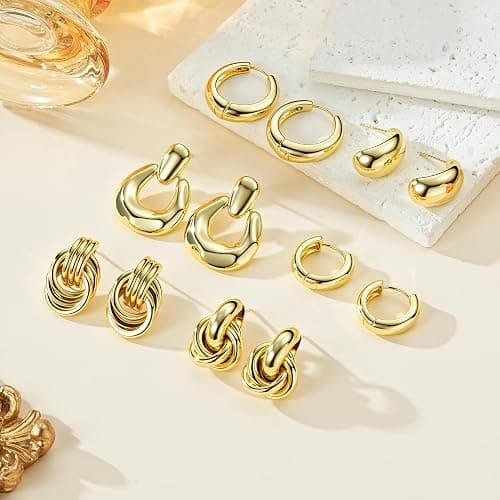 Ritach Chunky Gold Earrings for Women Trendy Big Gold Statement Knot Dangle Earrings Fashion Lightweight Hypoallergenic Jewelry Set thumbnail 6