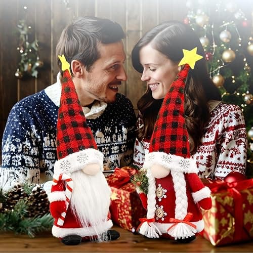 Lovinland Christmas Gnomes Plush Couple with Red Buffalo Check - Xmas Gnomes Elf Tomte Ornaments Doll - Christmas Decorations - Xmas Decorations for Home, Indoor, Office thumbnail 9