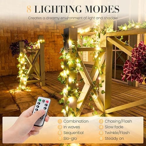 KASZOO 33ft 100 LED Vine with Fairy Lights with Remote - Fake Vines String Lights Battery/USB Operated, Ivy Garland, Leaf Lights for Bedroom Garden Party Wall Room Decor thumbnail 3