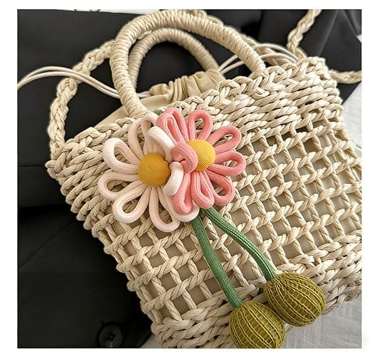 Straw bag, Personalized Flower Straw Crossbody Bag for Kids,little girl purses,Christmas Birthday Gift for Girl Her thumbnail 5