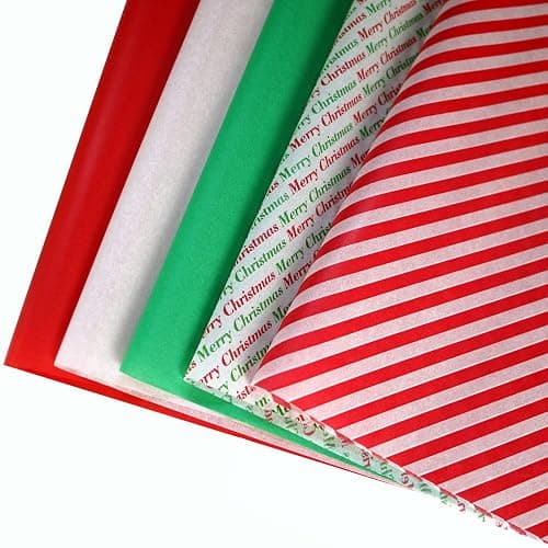 Bobobag 150 Sheets 20"X14" Christmas Tissue Paper for Gift Bags Party Decoration, Red, Green, White, Red Diagonal, Merry Christmas Wrapping Paper - Image 1