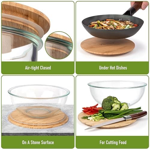 dokaworld Stackable Space-Saving Set of 5 Nesting Glass Bowls with Bamboo Lids for Foodprep, Storage, Baking, Mixing & Cooking, Microwave & Oven Safe BPA Free Heat Resistant Inert Borosilicate Glass thumbnail 4