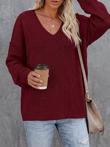 BTFBM V Neck Loose Lightweight Knitted Casual Fall Sweaters for Women 2026 | Slouchy Pullover Top, Soft, Oversized Long Sleeve Sweater, Halloween, Christmas, Work, Holiday Outfits, Trendy Winter Clothes thumbnail 4