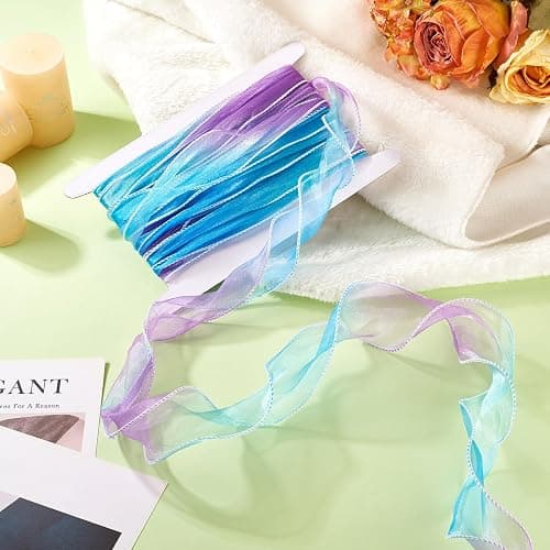 Beadthoven 10.94 Yards Purple Blue Organza Iridescent Ribbon, 2-1/8 Inches Sheer Fabric Chiffon Ribbons Mesh Christmas Decoration Ribbon Lace Trim for Big Bow, Wedding, Gift Wrapping, Bouquets, Wreath thumbnail 6