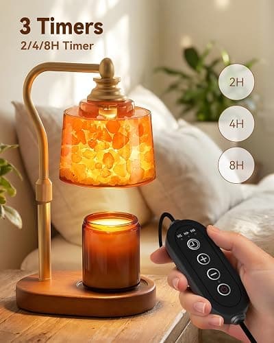 ZAXLZMHSD 3-in-1 Candle Warmer Lamp with Timer Dimmable, Himalayan Salt Lamp & Passive Diffuser, Gifts for Women, House Warming Gifts, Wax Melt Warmer for Jar Candles thumbnail 4