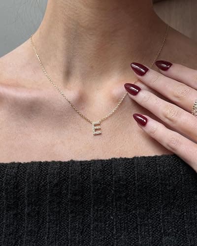 PAVOI 14K White Gold Plated Cubic Zirconia Initial Necklace | Letter Dainty Necklaces for Women thumbnail 2