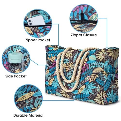 Becokan Beach Bags for Women Large Waterproof Beach Tote Bag Zipper Beach Bags Waterproof Sandproof Swim Pool Bag Large Tote thumbnail 4