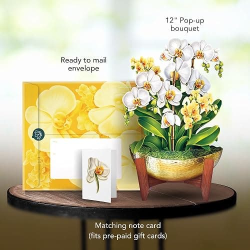 Freshcut Paper Pop Up Cards, Serenity Orchid, 12 Inch Life Sized Forever Flower Bouquet 3D Popup Greeting Card, Birthday Cards, Get Well Gifts, Blank Notecard & Envelope - Serenity Orchid thumbnail 2