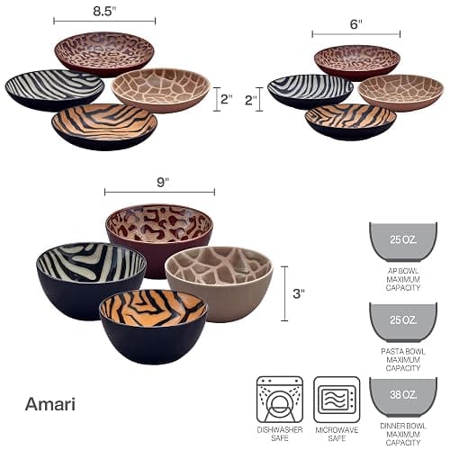 Mikasa Amari Animal Print Safari 12 Piece Dinnerware Bowl Set, Service for 4 thumbnail 3