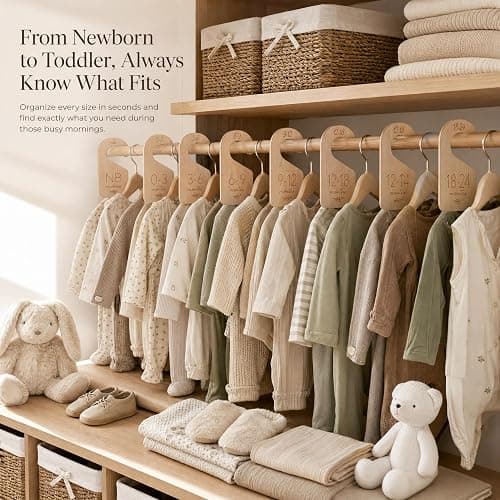 Beautiful Wooden Baby Closet Dividers Set of 7 - Newborn to 24 Months | Double-sided Nursery Hanger Dividers Easily Organize Your Little Girls or Boys Room Clothes by Size thumbnail 7