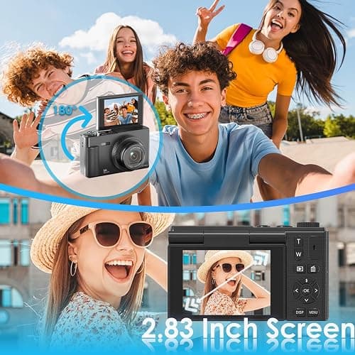 5K Digital Camera, 75MP Vlogging Camera with 64GB SD Card, 2.8'' 180° Flip Screen, 18X Digital Zoom, AF Autofocus, Antishake, Flash, Compact Point and Shoot Digital Cameras for Beginners Teens Adults thumbnail 5