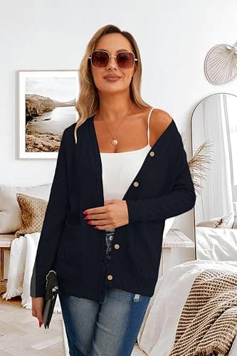 GRECERELLE Womens Lightweight Cardigan Sweater Long Sleeve Button Down Ribbed Knit Outerwear Open Front Tops with Pockets thumbnail 4