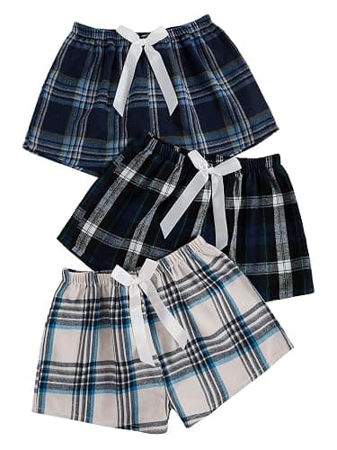 Milumia Women's Flannel Pajama Shorts Plaid Elastic Waist Sleep Pj Shorts 3 Pack - Image 1