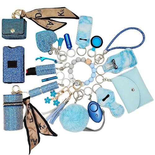 BATUMEYE Keychain Set Gift for Women with Card Holder | Wristlet Strap, Whistle, Travel Bottle Holder, Bottle Opener, Durable Synthetic Leather, Chic Printed Design, Portable - Image 1