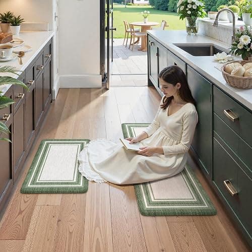 KIMODE Kitchen Mats Cushioned Anti Fatigue, Farmhouse Christmas Kitchen Rugs Sets of 2, Non Slip Kitchen Mats for Floor, Comfort Kitchen Floor Mats for Sink Laundry Desk 17"x47"+17"x29" Green thumbnail 8