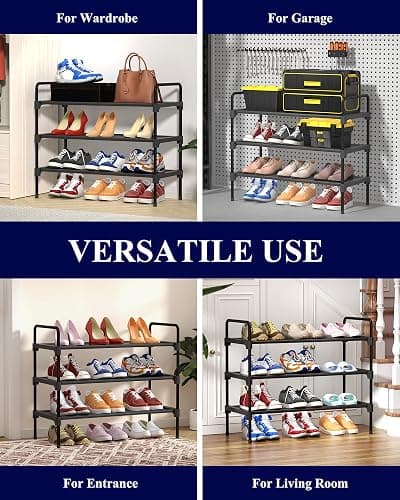 Kitsure Shoe Rack for Closet, Sturdy Shoe Storage for Entryway, Space-Saving Shoe Rack Small and Shoe Shelf, 27.6" Wide, Black thumbnail 7