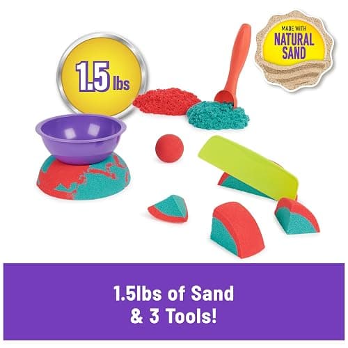 Kinetic Sand Mold n’ Flow with 1.5lbs Red & Teal Play Sand, 3 Tools, Sensory Toys, Holiday Gifts & Stocking Stuffers for Kids Ages 3 and up thumbnail 2