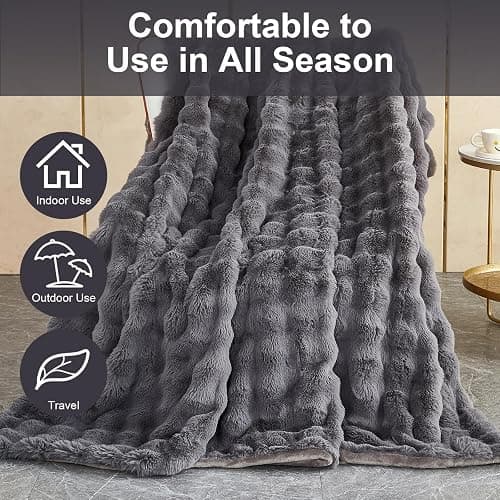 Kuscheldecke Kaninchen Plüsch Decke Super Soft Wohndecke Dick 1000 G/M² Flanell Decke Couchdecke Warme Überwurfdecke Sofadecke Vielseitig Blanket Für Bett Sofa Schlafzimmer Büro Dunkelgrau 130 x 160cm thumbnail 4