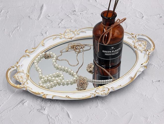 Eaoundm 14.5 x 10 inchs Oval Antique Decorative Wall Mirror Vintage Hanging Mirror (White) - White thumbnail 6