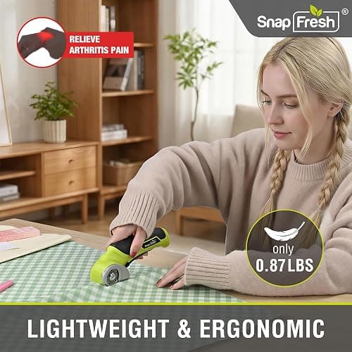 SnapFresh Cordless Electric Scissors, 4V Electric Mini Box Cutter, Carpet & Cardboard Cutter Tool with a Replacement Blade/Charger, Rotary Cutter for Cardboard Packages Leather Plastic （Green） thumbnail 4
