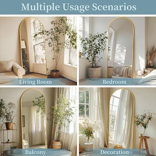 Coomily Full Length Mirror with Stand, 56"x14" Arched Full Body Mirror, Large Stand Up Aluminum Frame Floor Freestanding Hanging Leaning Mounted for Bedroom Living Room Entryway Gold thumbnail 7
