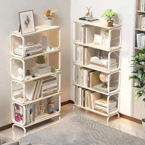 Leavader 2-Pack Industrial Bookshelf, 5-Tier Freestanding Bookcase with Wooden Shelves & Metal Frame, 63'' Tall Metal Storage Shelf for Living Room, Home Office (Oak White) - Image 1