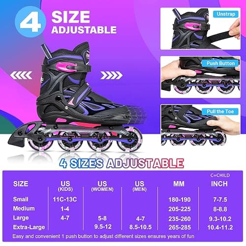2PM SPORTS Vinal Girls Adjustable Flashing Inline Skates, All Wheels Light Up, Fun Illuminating Skates for Kids Men Adult Women and Boys thumbnail 5