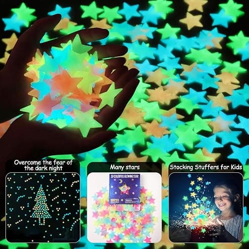 AM AMAONM 100pcs Glow in The Dark Luminous Stars Fluorescent Noctilucent Plastic Stars Wall Stickers Glowing Stars Decals for Home Art Decor Nursery Ceiling Kids Babys Bedroom Room Multicolor thumbnail 5