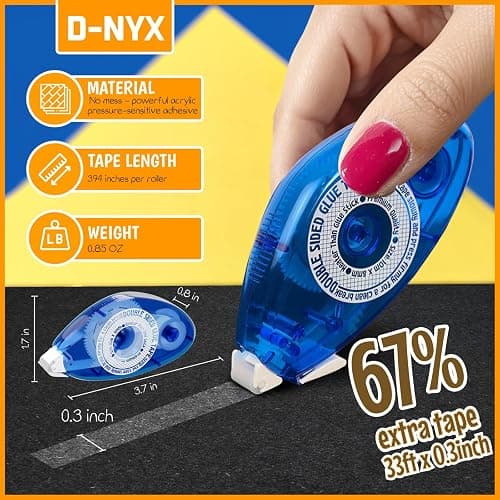 D-NYX Double Sided Tape Scrapbook Tape Roller, Adhesive Glue Runner, Scrapbooking Journaling Supplies, Must Have Glue Tape Roller for Paper Art & Craft Card Making Gift Wrapping Office School Home thumbnail 3